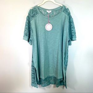 Umgee | NWT Boho Sage Green Crochet Back Tunic Mini Dress